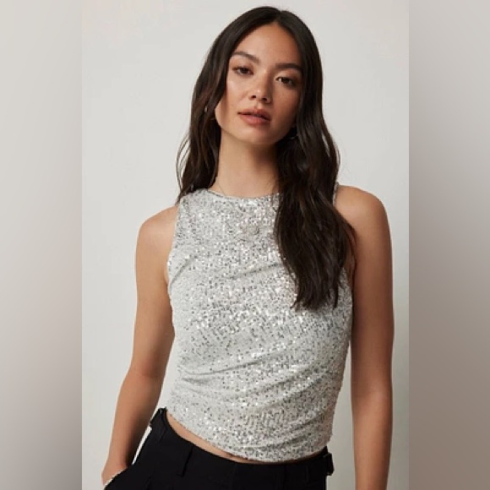 Silver Sequin Sleeveless Top